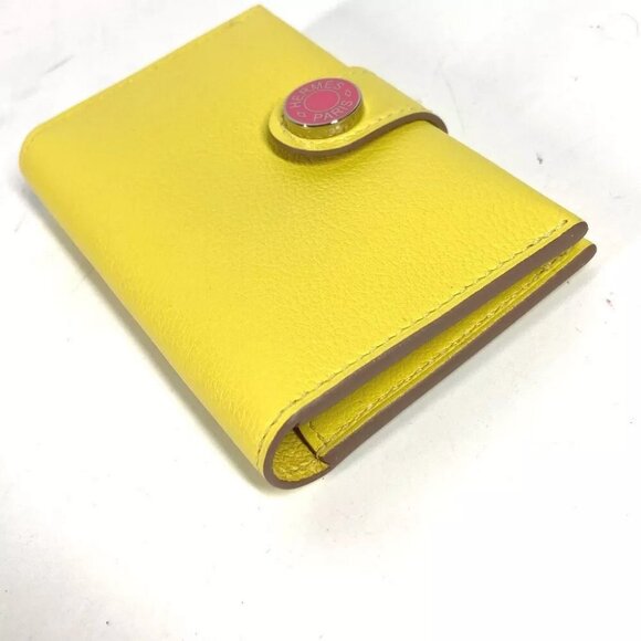 HERMES Bicolor R.M.S Business Card Holder Pass Case Folded Yellow/pink Unused - Picture 5 of 10